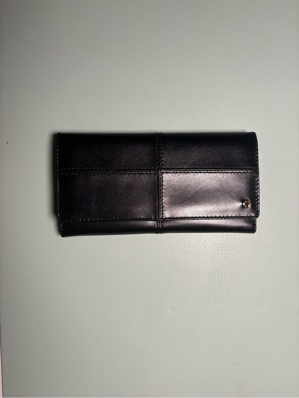 Etienne Aigner Black Quilted Long Wallet with Gold Snap and Checkbook Holder